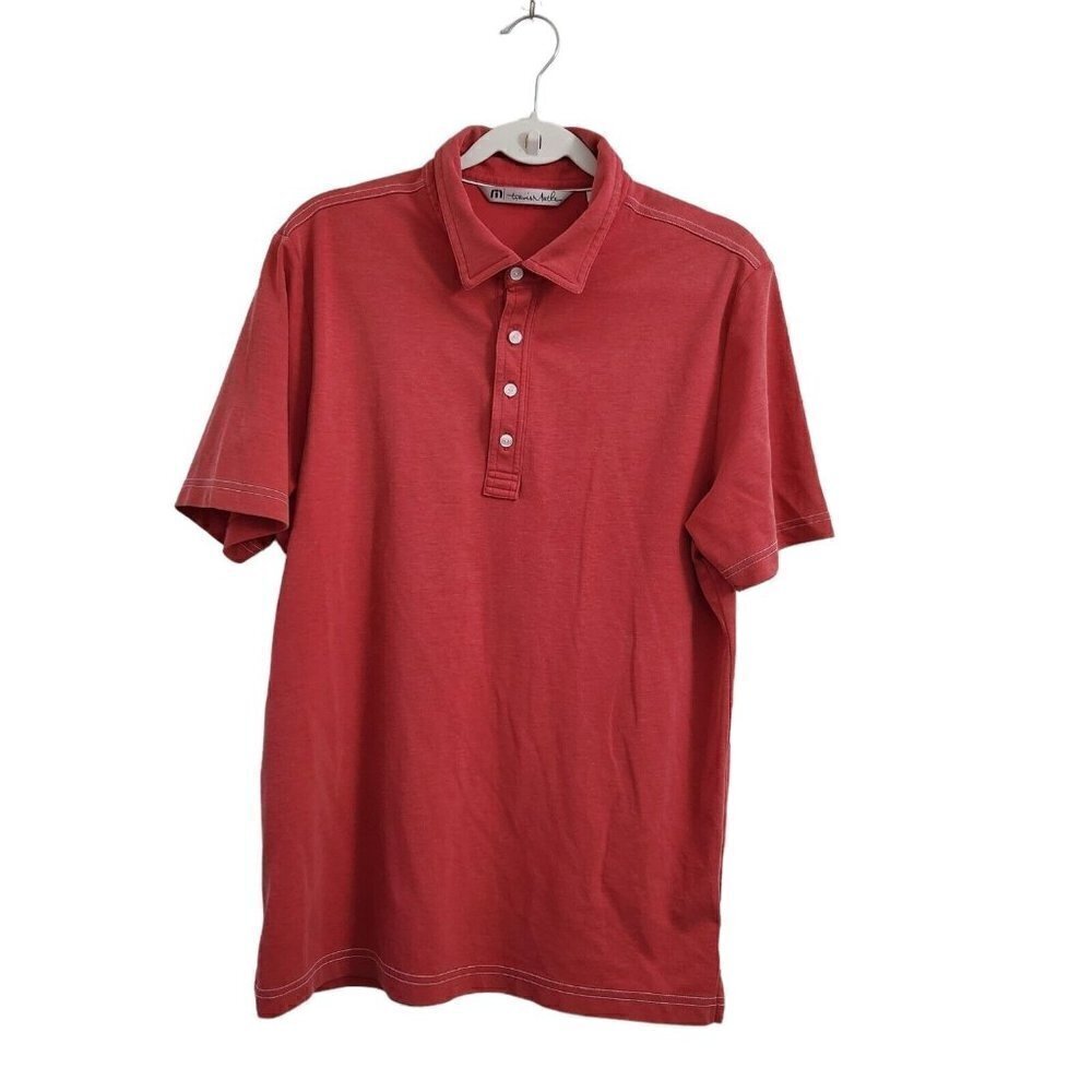 Travis Mathew Polo Shirt Mens Large Red Short Sleeve Pique‎ Golf Casual Adult